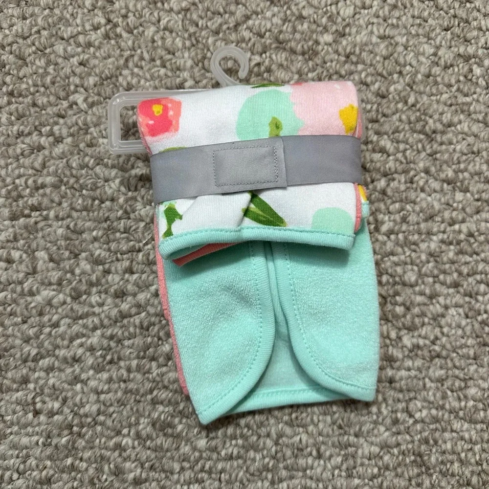 Baby‎ Floral Washcloth Set 5 Pack Mint Green Pink White Flower Print